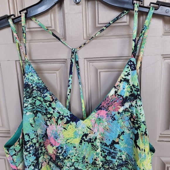 Xhileration Dress Spaghetti Cross Straps SzL Aqua Floral Print Pretty Summer - Picture 2 of 10